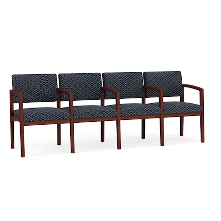 Lesro Lenox Wood 4 Seat Tandem Seating Wood Frame, Mahogany, RS Night Sky Upholstery LW4103